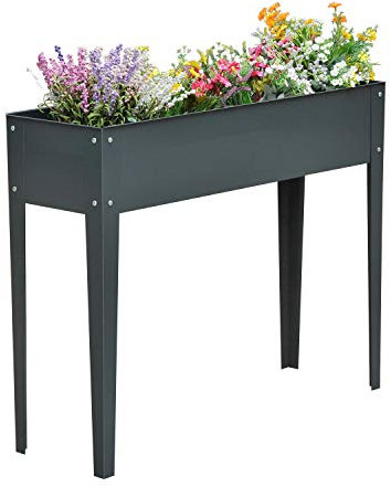 Outsunny Jardinera Elevada Cama de Jardín Elevada Rectangular Mesa de Cultivo para Plantas Verduras y Flores con 3 Orificios de Drenaje 100x30x80 cm Gris