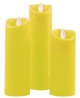 peha Magic Candle 3er LED Echtwachskerzen Set FB Timer Dimmer Flackermodus ca. 12,3/14,7/17,3 cm hoch, ca. 5 cm im Durchmesser (Gelb)