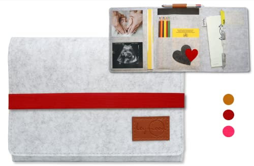 leymoon - U Heft Hülle Mutterpasshülle, Geschenk für Schwangere und Mama's mit vielen Fächern für Mutterpass, Ultraschallbilder, Kinder U-Heft, Impfpass uvm. (XXL_Rot)…