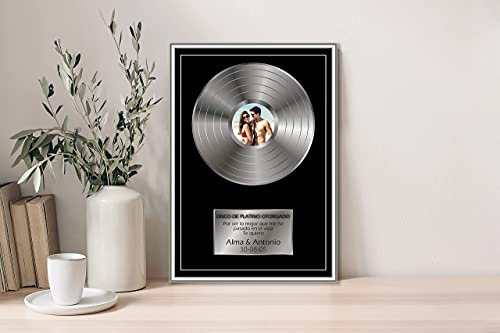 Oedim Regalo Original Placa Metacrilato Disco de Plata Personalizado, Fabricado en Metacrilato 4mm, 19,5 x 28,2cm, Efecto Espejo, Con Apoyo