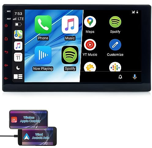 iFreGo Android 14 Apple carplay Display, Android Auto Display 7 GPS 2 din Radio autoradio Bluetooth 5.1 car Play Display mit Bildschirm Touchscreen mit WiFi, 7 Bunte Lichter, Phone link,RDS, Type-c
