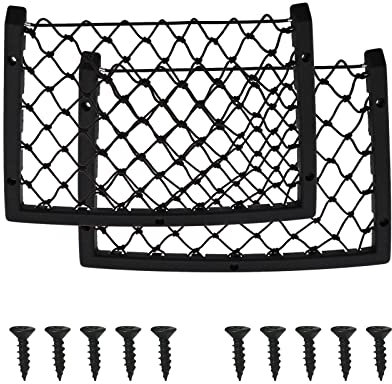 ECSiNG Lot de 2 Filets de Rangement pour Voiture, Caravane, Camping-Car, Bateau avec 10 vis de Fixation élastiques Noires 310 x 210 x 10 mm