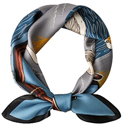 STARWHISPER Damen Reine Maulbeerseide Schal, Blau und Vogel, 27''x27' Women