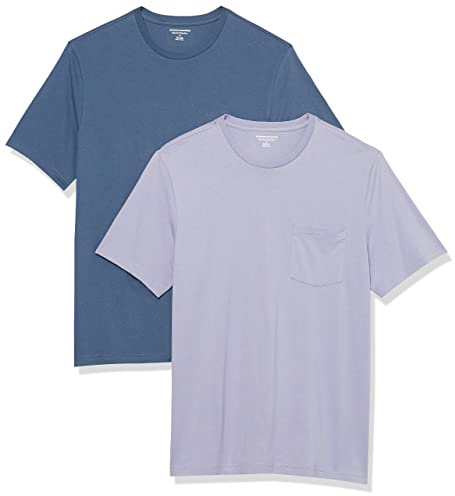 Amazon Essentials Men's T-Shirt Slim-Fit Short-Sleeved Crewneck Pocket, Pack of 2