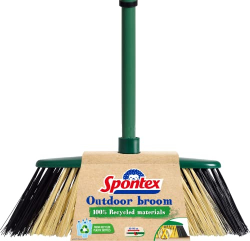 Spontex Eco Green Besen Outdoor, Besen für den Außenbereich aus 100% recycelten Materialien, mit Teleskopstiel, 2 Verschiedene Arten von Borsten