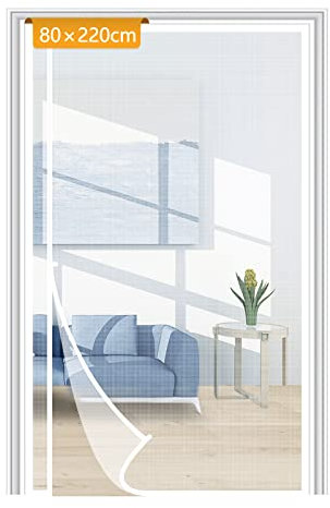 Yotache Moustiquaire Porte Fenetre 80 x 220 cm, Moustiquaire Baie Vitree Coulissante, Maille Ultra Fine, Bande Adhésive Fermeture Automatique, Sans Perçage