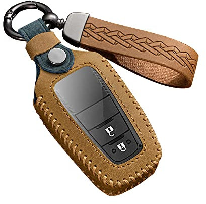 ontto Autoschlüssel Hülle Schlüsselcover Passt für Toyota Aygo Yaris Corolla Prius Camry CHR C-HR RAV4 Altis Land Cruiser Prado Fernbedienung Schlüsselanhänger Leder Schlüsseletui Autozubehör-B Braun