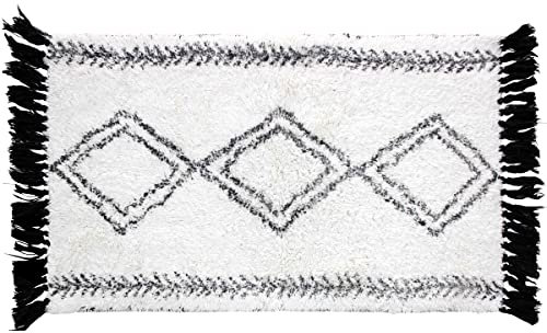 Sanixa U1801237 Badteppich Creme Grau Schwarz 80 x 50 cm Rauten-Muster Baumwolle Badvorleger Duschvorleger rechteckig Badematte Badezimmer Teppich Duschmatte