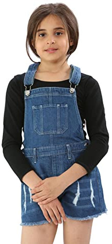 True Face Girls Dungarees Denim Sleeveless Kids Bibs & Braces Cotton Jeans Pant Short Children Dress 13/14 Years Mid Blue