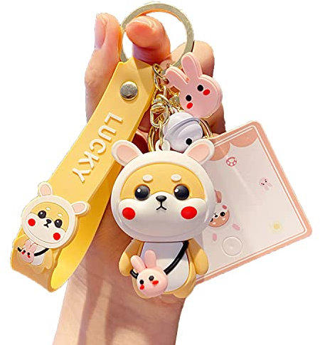 Shining crown Schlüsselanhänger für Frauen, Süßer Schlüsselanhänger, Cartoon Shiba Inu Anhänger Schlüsselbund, Taschenanhänger, Weiß, M