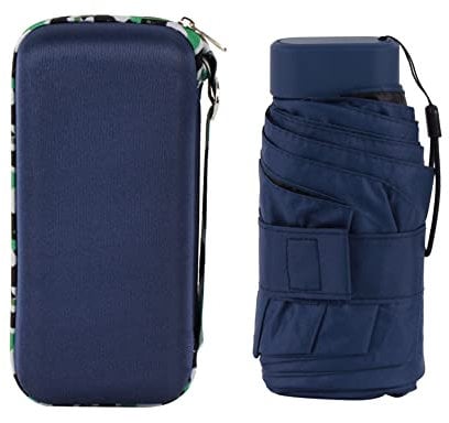 MilyaDE Mini Taschenschirm mit 6 Rippen UV-Sonnenschutz Sonnenschirm Regenschirm inkl. Reise-Etui Faltbar Tragbar Kompakt Manuell, Dunkelblau