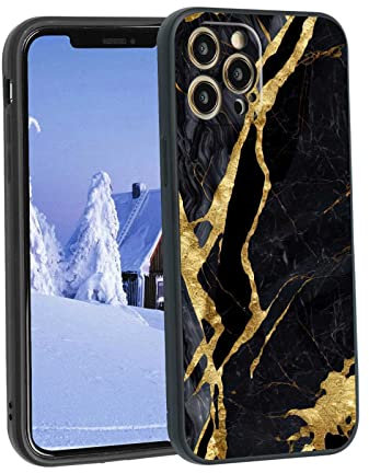 FADALE Compatible with iPhone 12 Pro Max Marble Case, Black and Gold Marble Modern Art Pattern for iPhone Case Men Women, Soft Silicone Slim Anti-Shock Protective Case for iPhone