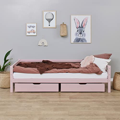 Hoppekids ECO Dream Kinderbett 90x200 mit Lattenrost und Schubladen | Blasses Rosa Massivholz | Holz Bett für Mädchen und Jungen