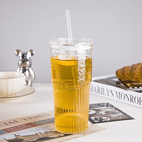 Eden & Willow Reusable Glass Tumbler Bottle for Smoothie, Hot and Cold Drinks - Boba Travel Cup with Glass Lid and Straw, 600ml