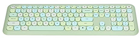 Combo Mouse con Tastiera Ragazza 110 Tasti, Tastiera Retro a Colori Misti con Carino Mouse, 1200 DPI 3 Tasti Mouse Wireless per PC da Gioco (Set Tastiera e Mouse a Colori Misti Verde)