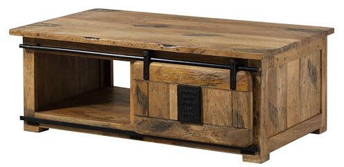 MASSIVMOEBEL24.DE Railway Couchtisch 90x90x45 Mango, Farbe:Natur lackiert, Größe:120x70 cm