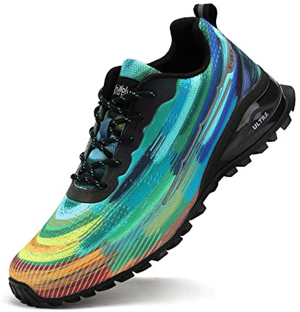 Kricely Traillaufschuhe Herren Leicht Atmungsaktiv Wanderstiefel rutschfest Laufschuhe Outdoor Fitness Straßenlaufschuhe（Tie-dye 43.5）