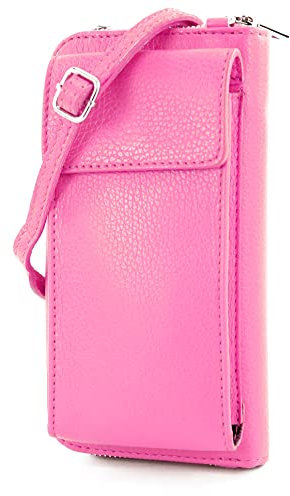 modamoda de P06 Damen Leder Umhängetasche Geldbörse Handytasche 6,5 Zoll handmade in Italy, Farbe:Candy Pink