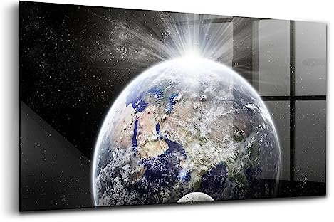 Wallfluent 100x50 cm Malerei an der Wand Zwei Anhänger Modern Fotografie Glasbild - Erde und Mond