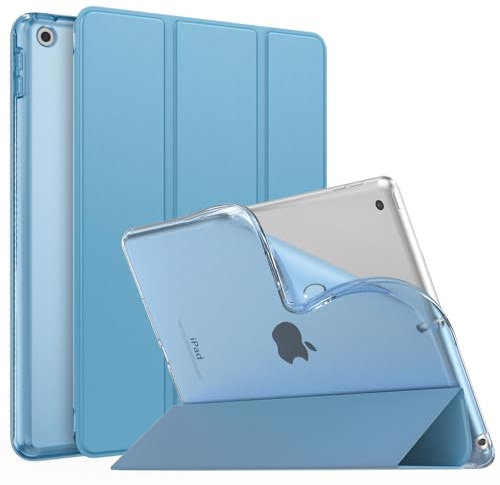 MoKo Hülle Kompatibel mit Neu iPad 9./8./7. Generation (2021/2020/2019), iPad 10,2 Zoll Hülle mit Ständer, TPU Transluzent Matt Rückseite Cover mit Auto Schlaf/Aufwach Funktion, Nebliges Blau