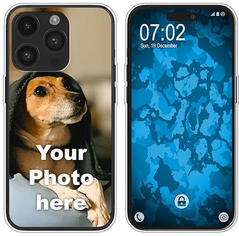 PhoneNatic personalisierte Handyhülle für iPhone 15 Pro Max Custom Silikon Case in Clear zum selbst gestalten mit eigenem Foto Bild Text individuell