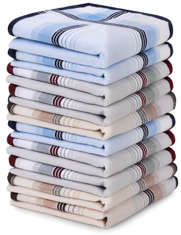 Moorle 12 Stück Taschentücher Stoff, Herren Taschentuch Baumwolle, Männertaschentücher 40X40 Cm, Stofftaschentuch Mit Karomuster, Traditionelle Baumwolltaschentücher, Handkerchief Men Cotton