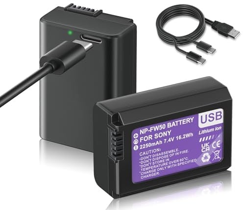 Mspalocell NP-FW50 batteries USB Type-C 2250 mAh 2Pack , compatible with Sony ZV-E10, Alpha a5100, a6000, a6300, a6400, a6500, Alpha a7, a7 II, a7R, a7R II, a7S, a7S II ,RX10 II,RX10 III,RX10 IV