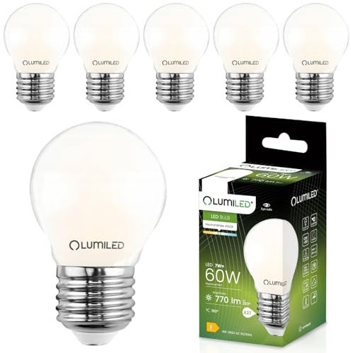 Lumiled E27 LED Lampe P45 7W ersetzt (60W Glühlampe) 6 Stück Set milchig 770lm 4000K Neutralweiß 360 Grad Lichtwinkel 230V Glühbirne Birne Leuchtmittel Tropfenform Kugel Energiesparlampe