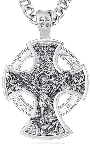 CELESTIA Erzengel Michael Kette mit Kreuz Anhänger Silber Herren Kreuz Kette Männer Kreuzkette Silber 925 Orthodoxes Kreuz Halskette Schmuck Geschenke Christliche Katholisch