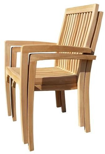 Teako Design Teak Stapelstuhl Como - 2 Stück, FLEGT-Lizenziertes Teakholz, Platzsparend stapelbar, Pflegeleichte Gartenmöbel, Outdoor-Möbel, Natürliche Patina (95 cm)