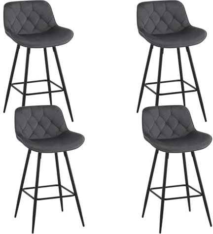 EUGAD Barhocker 4er Set, Barstühle mit Rückenlehne, ergonomischer Polsterhocker mit Samtbezug, Hocker für Bar Kücheninsel Bistro mit Metallbeinen, Dunkelgrau, 1069BY-4