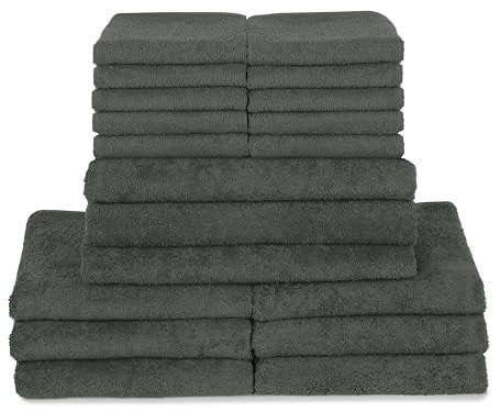 ZOLLNER 19tlg. Handtuch Set aus 10x Gästehandtücher (ca. 30x50 cm), 6X Handtücher (ca. 50x100 cm), 3X Duschtücher (ca. 70x140 cm), weich und saugstark, waschbar bis 60°C, Baumwolle, anthrazit