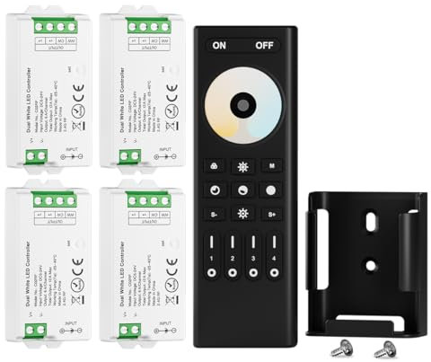 BTF-LIGHTING 5050SMD FCOB COB CCT RF Remote RC02RFB &4PCS C02RF Tuya Controller Kit 4 Zone RF 2.4GHz drahtlose Gruppensteuerung PWM CCT(+ CW WW) 3pin Dual White LED Streifen DC5V DC12V DC24V