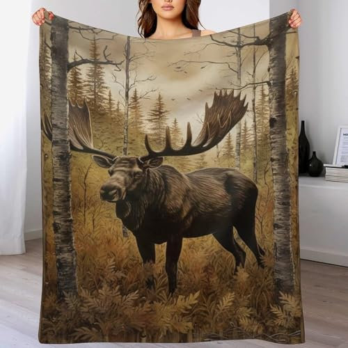 PAZZK Elch Flanell Fleece Decken, Kuscheldecken, Superweiche Leichte Flannel 3D Für Couch Bett Flauschige Wohndecke （130×180cm）