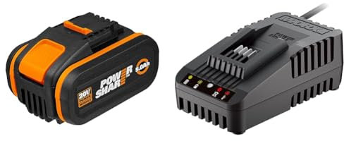 WORX - Batterie Lithium-ION 20 V / 5 Ah - Batterie WORX 20 V Compatible & Chargeur 20 V Li-ION 2.0 A - WA3880 - pour Outils WORX sans Fil POWERSHARE - Garantie 2 Ans