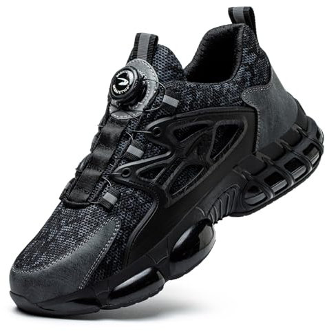 GemChve Arbeitsschuhe Sicherheitsschuhe Herren Damen Stahlkappen Anti-Smashing Leicht Sportlich Atmungsaktiv Selbsthemmend Schnellverschluss Mode Schutzschuhe Black 40 EU