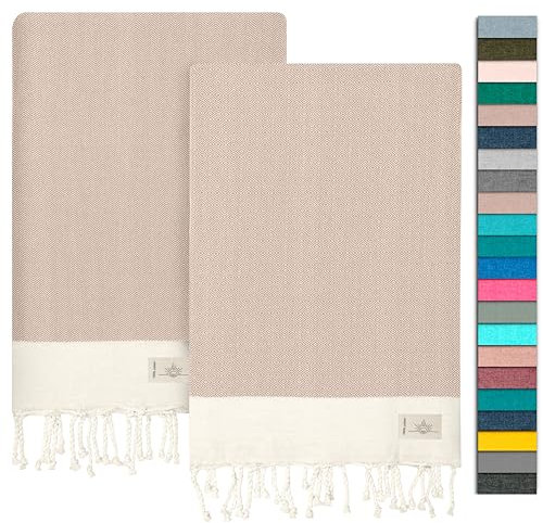 NOUR Telo mare per hammam, confezione da 2 pezzi, grande, 100 x 200 cm, in 100% cotone, coperta da picnic, asciugamano da sauna, extra leggero, assorbente, ad asciugatura rapida, senza sabbia (beige)