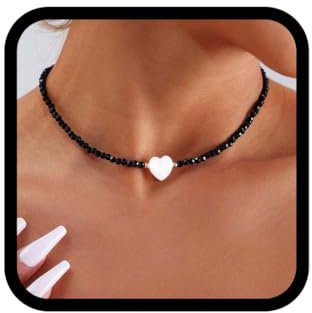 Reaky Beads Choker Necklaces Heart Necklace Set 2 Pcs Beaded Necklaces Chain for Women for Women (Black)