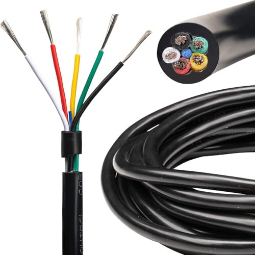 URCIANOW 18 Gauge Electrical Wire 5 Core Lighting Cable 5 Meters 5x0.75mm cable UL2464 Tinned Copper Cable Stranded Electrical Wires for LED Lighting 7.5Amps Cable