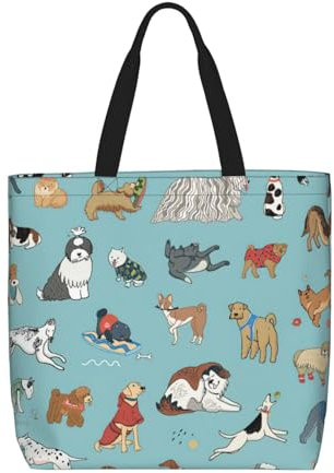 LimPac Tragetasche mit Hundemotiv, Reißverschluss, lässige Handtasche, große Kapazität, Schultertasche, leicht, für Damen, Schwarz, Einheitsgröße