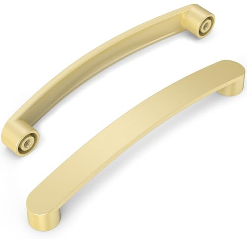 Furniware Pack of 10 Brass Cabinet Handles - 160mm(6.3 Inch) Hole Center, Modern Kitchen and Bathroom Cabinet Hardware