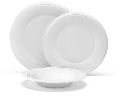 Everyday White by Fitz and Floyd Nevaeh Service de table 24 pièces en porcelaine anglaise classique avec perles pour 8 personnes