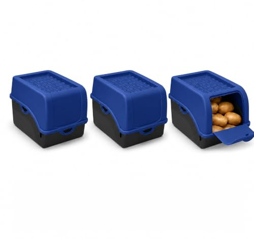 ARTECSIS® 3 x Kartoffel Aufbewahrungsbox mit Deckel für 4 kg Kartoffeln (königsblau) - Vorratsbehälter & Vorratsdosen Gemüse & Lebensmittel - Kartoffelbox, Zwiebelbox, Gemüsebox (inkl. 6 Aufkleber)