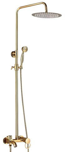 Colonne de douche, panneau de douche, douchette à main, douche à effet pluie, barre de douche, 135,5 cm, en acier inoxydable, doré, réglable en hauteur de 80 et 120 cm, pour salle de bain, douche