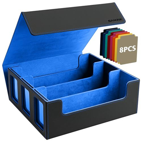 SANZIE Sammelkarten Aufbewahrungsbox Card Deck Box for MTG (Schwarz & Blau) | mit 3 Commander-Displaybereicheny und 8 Kartentrennern für 1800+ Karten Card Deck Box fit für MTG, TCG, PTCG Sammelkarten