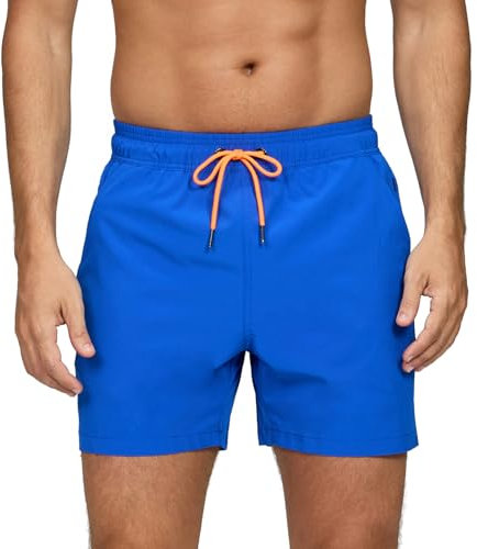 Vorvowry Bañador Hombre Secado Rapido Respirable Traje de Baño Estampado Ligero Boxer Calzones Bano para Natacion Playa Surf de Bolsillo con Cremallera Azul Oscuro XL