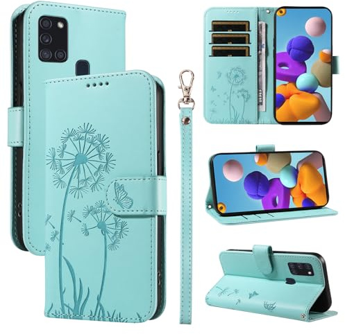 Bravoday Handyhülle für Samsung Galaxy A21s Hülle, Premium PU Lederhülle Klappbar Tasche Klapphülle mit Magnet Kartenfach Standfunktion Schutzhülle für Galaxy A21s, Grün