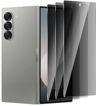 BIESHKJ Lot de 3 Films pour Samsung Galaxy Z Fold 6 de Protection Verre Trempé Anti-Espion, Dureté 9H Vitre, Installation Facile, Compatible Avec Les Coques et Résistant Aux Rayures