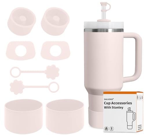 SALUOKE Lot de 8 Accessoires pour Tasse Stanley,Comprenant Couvercle de Paille,Bouchon en Anti-fuite,Botte en Silicone pour Stanley Cup 2.0 1,2l/850ml,Le Gobelet n'est pas Inclus (Rose Quartz)