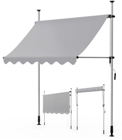 arvioo Klemmmarkise Sonnenschutz, Dein Flexibler Schattenspender, Markise Balkon ohne Bohren 350 cm Breit, Markise Balkon Höhenverstellbar & Winkelverstellbar & UV-beständig & Wetterfest (Grau)